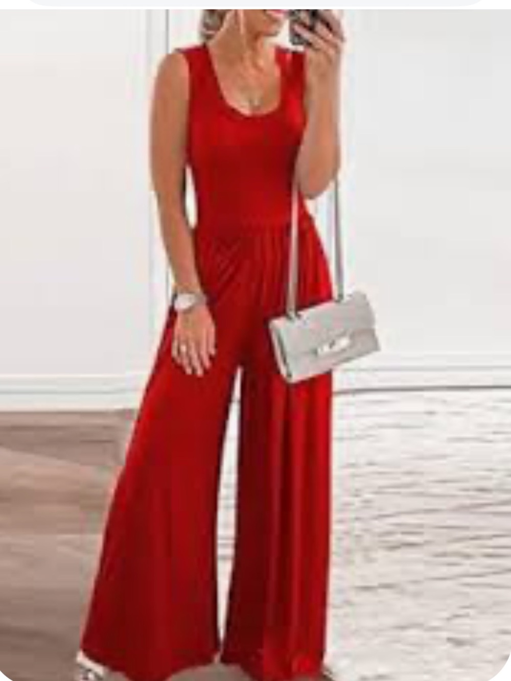Pretty Garden Sleeveless Red Wide-Leg Jumpsuit size small
